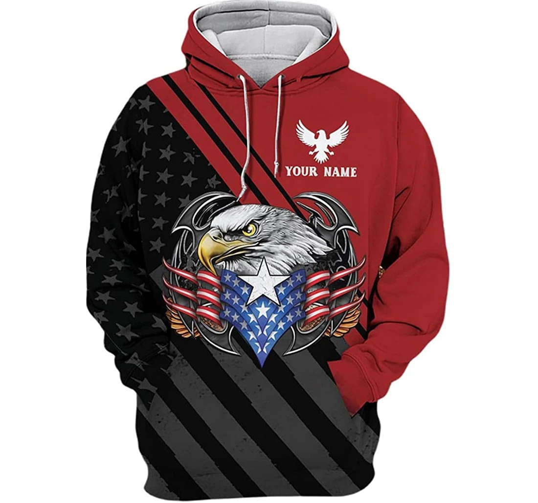 Personalized Name Eagle Proud American Us Flag - 3D Printed Pullover Hoodie