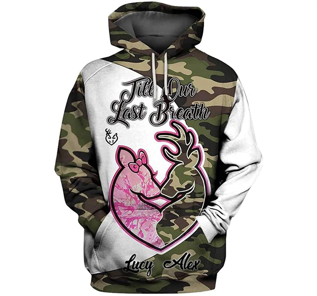 Personalized Name Till Our Last Breath Couple Deer - 3D Printed Pullover Hoodie