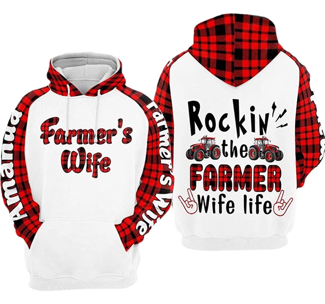 Personalized Name Rockin' The Farmer Wife Life - 3D Printed Pullover Hoodie