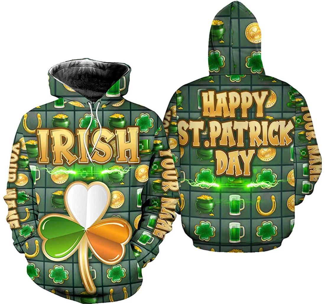 Personalized Name Irish Happy St.patrick's Day Shamrock Square - 3D Printed Pullover Hoodie