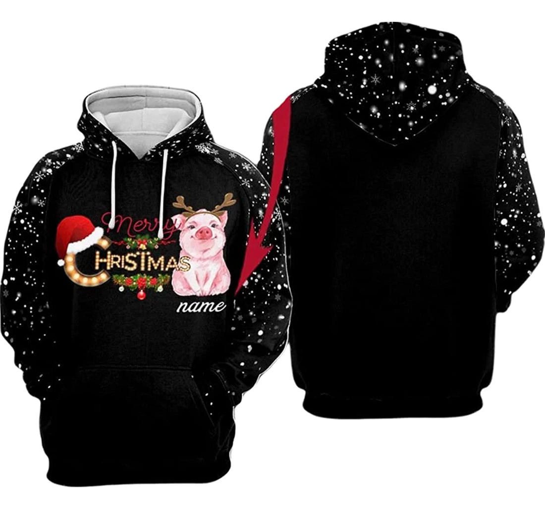 Personalized Name Merry Christmas Cute Pig - 3D Printed Pullover Hoodie