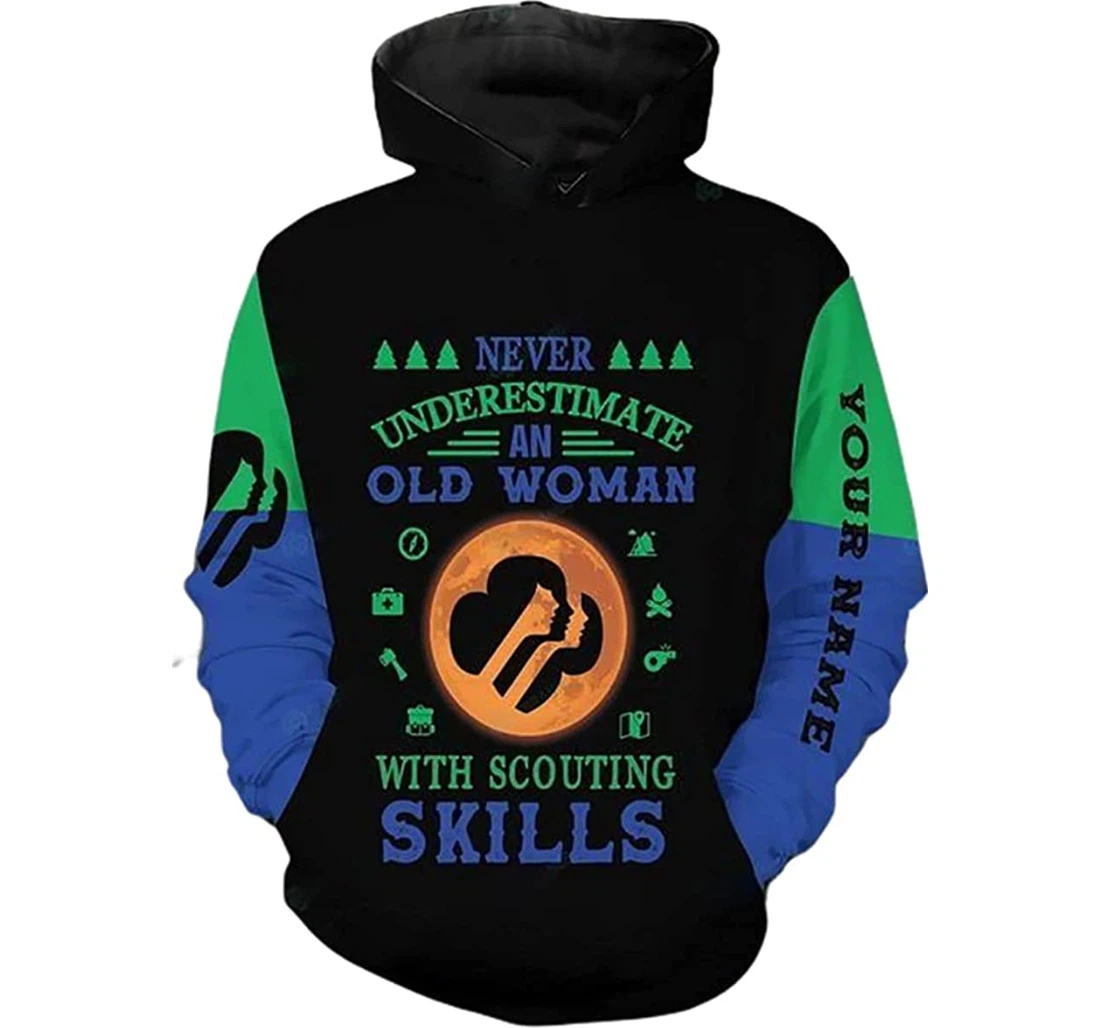 Personalized Name Girl Scout Never Underestimate An Old Woman With Scouting Skills - 3D Printed Pullover Hoodie