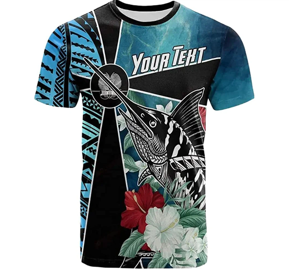 Personalized Name Papua New Guinea Flower Marlin Fish Ocean Style - 3D Printed T-shirt
