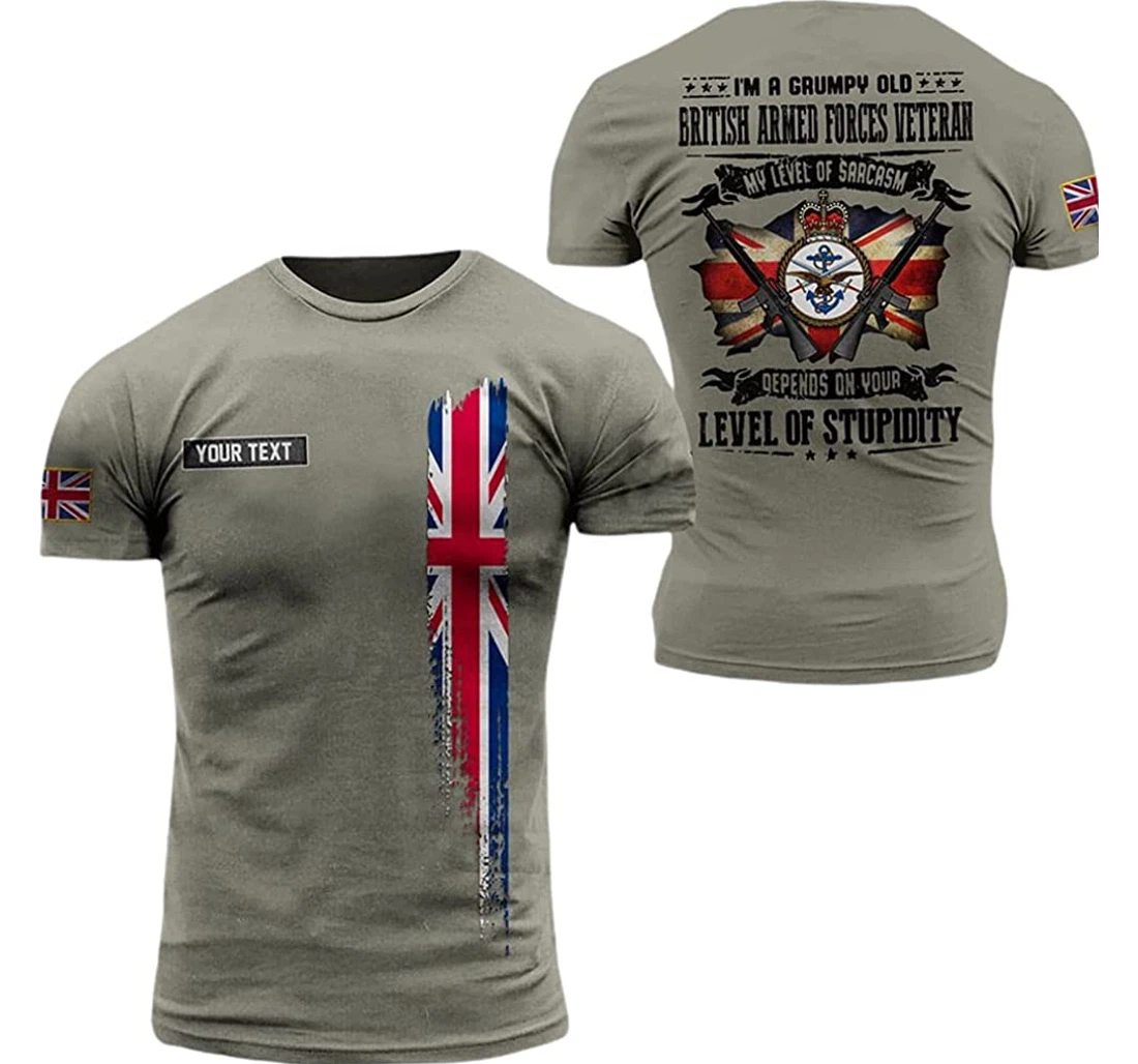 Personalized Name British Army Flag My Level Of Sarcasm - 3D Printed T-shirt