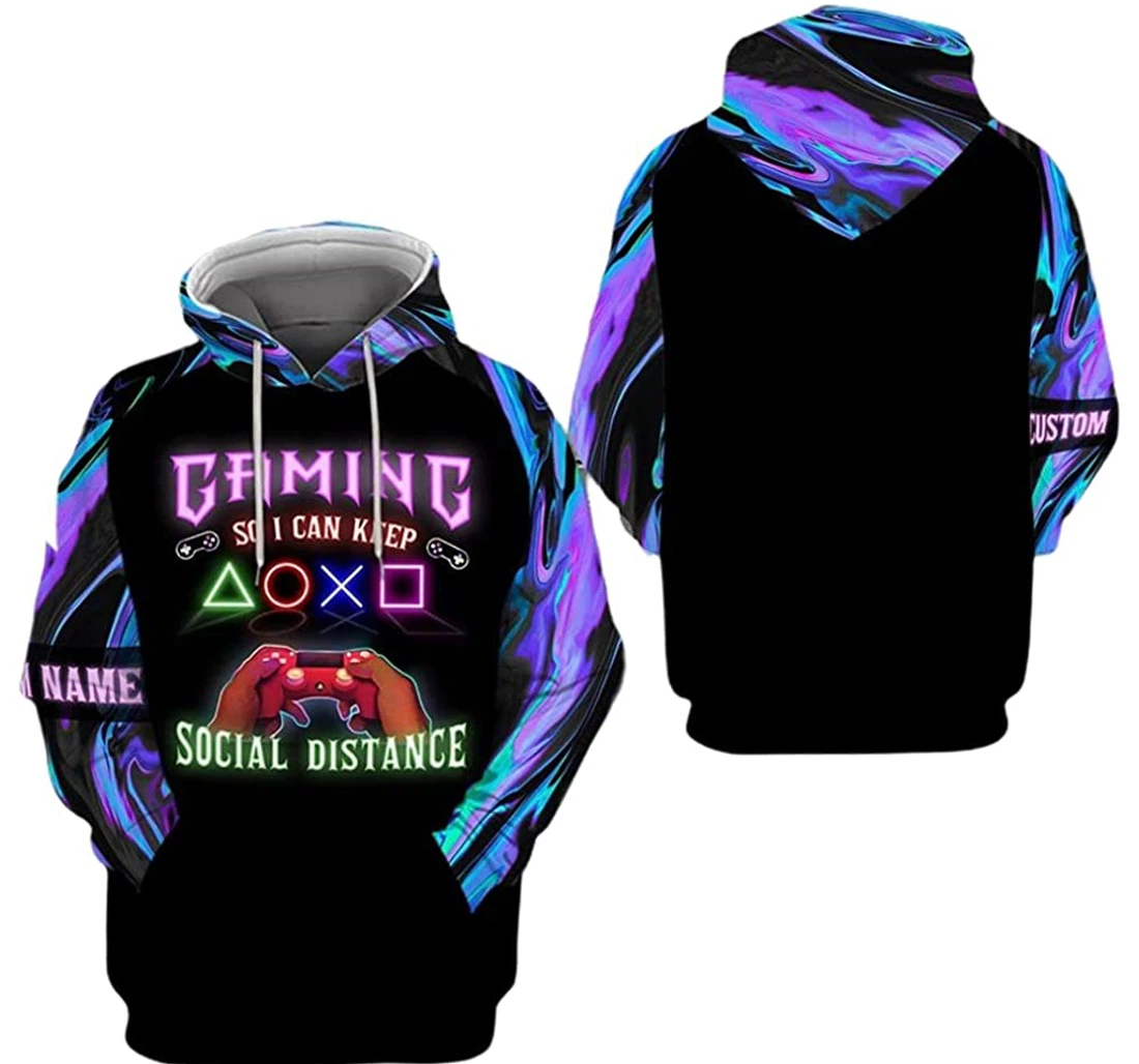 Personalized Name Gamer Gaming So I Can Keep Social Distance - 3D Printed Pullover Hoodie