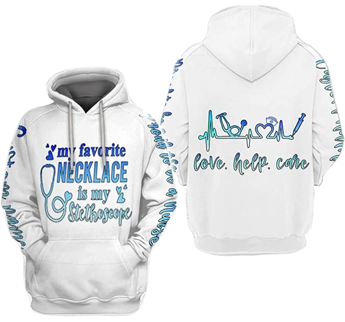 Personalized Name My Favorite Necklace Is My Stethoscope - 3D Printed Pullover Hoodie