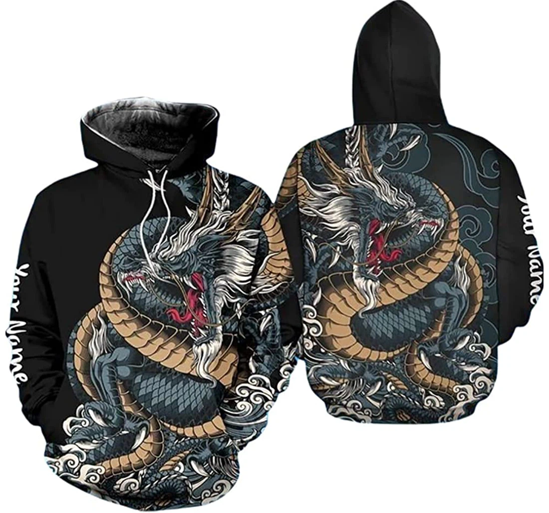 Personalized Name Dragon Japan Pattern - 3D Printed Pullover Hoodie