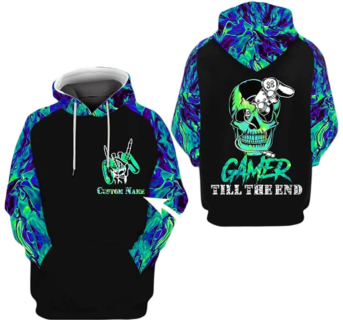 Personalized Name Gamer Skull Til The End - 3D Printed Pullover Hoodie