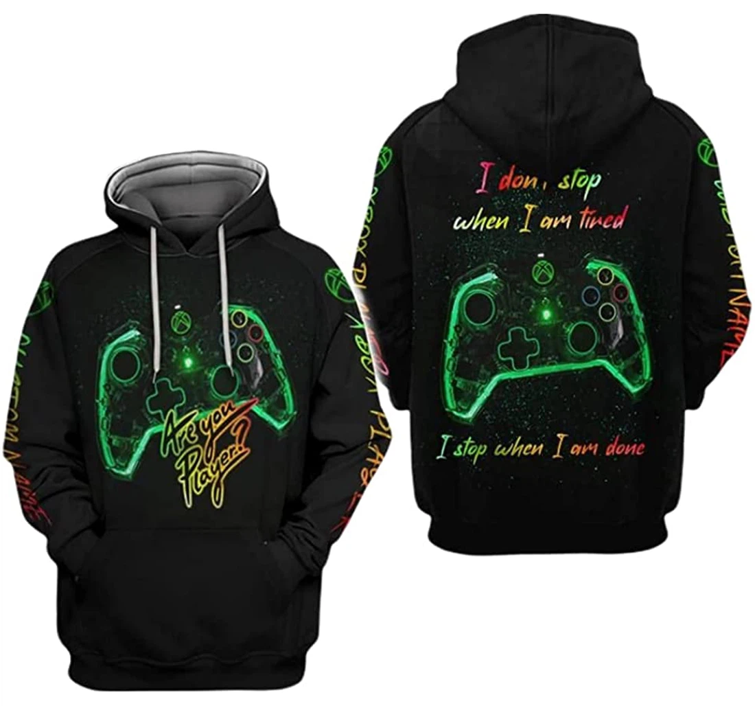 Personalized Name Gamer Are You Player I Dont Stop When I Am Tired - 3D Printed Pullover Hoodie