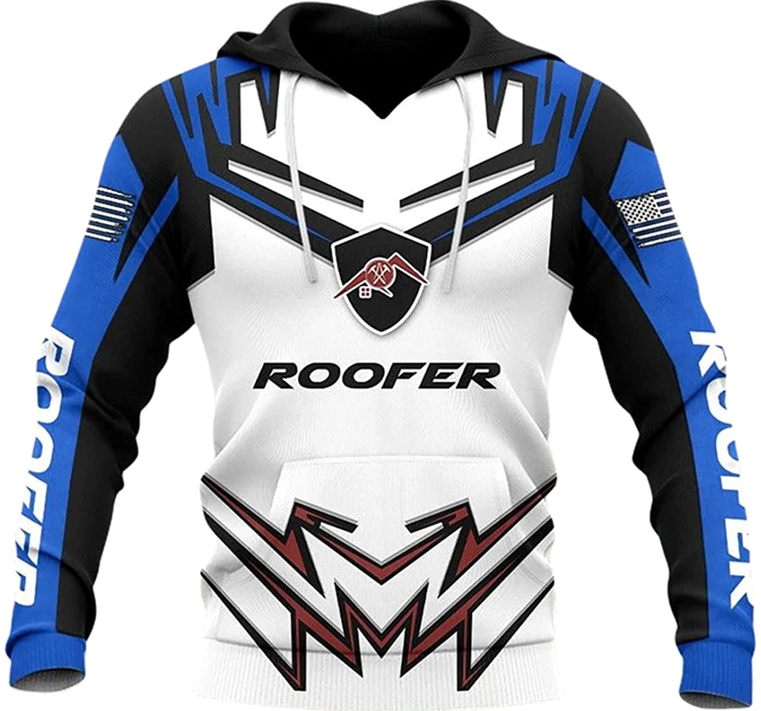 Personalized Name Roofer Blue And White - 3D Printed Pullover Hoodie