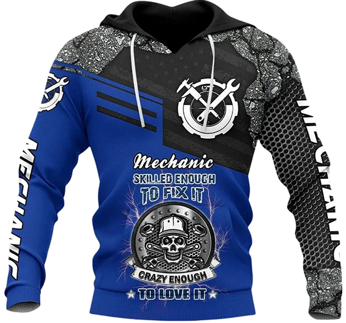 Personalized Name Mechanic Skull Skilled Enough To Fix It Crazy Enough To Love It - 3D Printed Pullover Hoodie