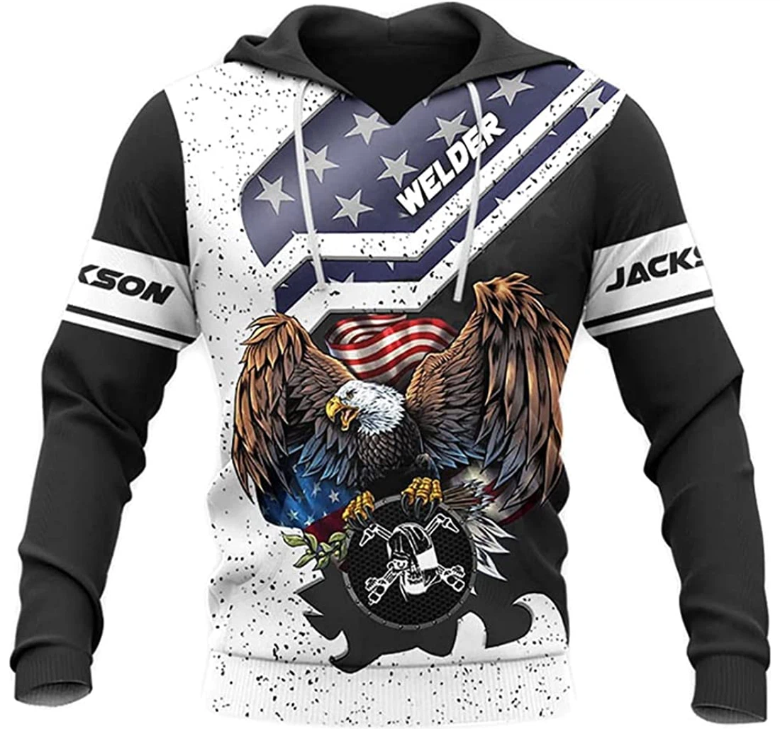 Personalized Name Eagle Welder Us Flag - 3D Printed Pullover Hoodie