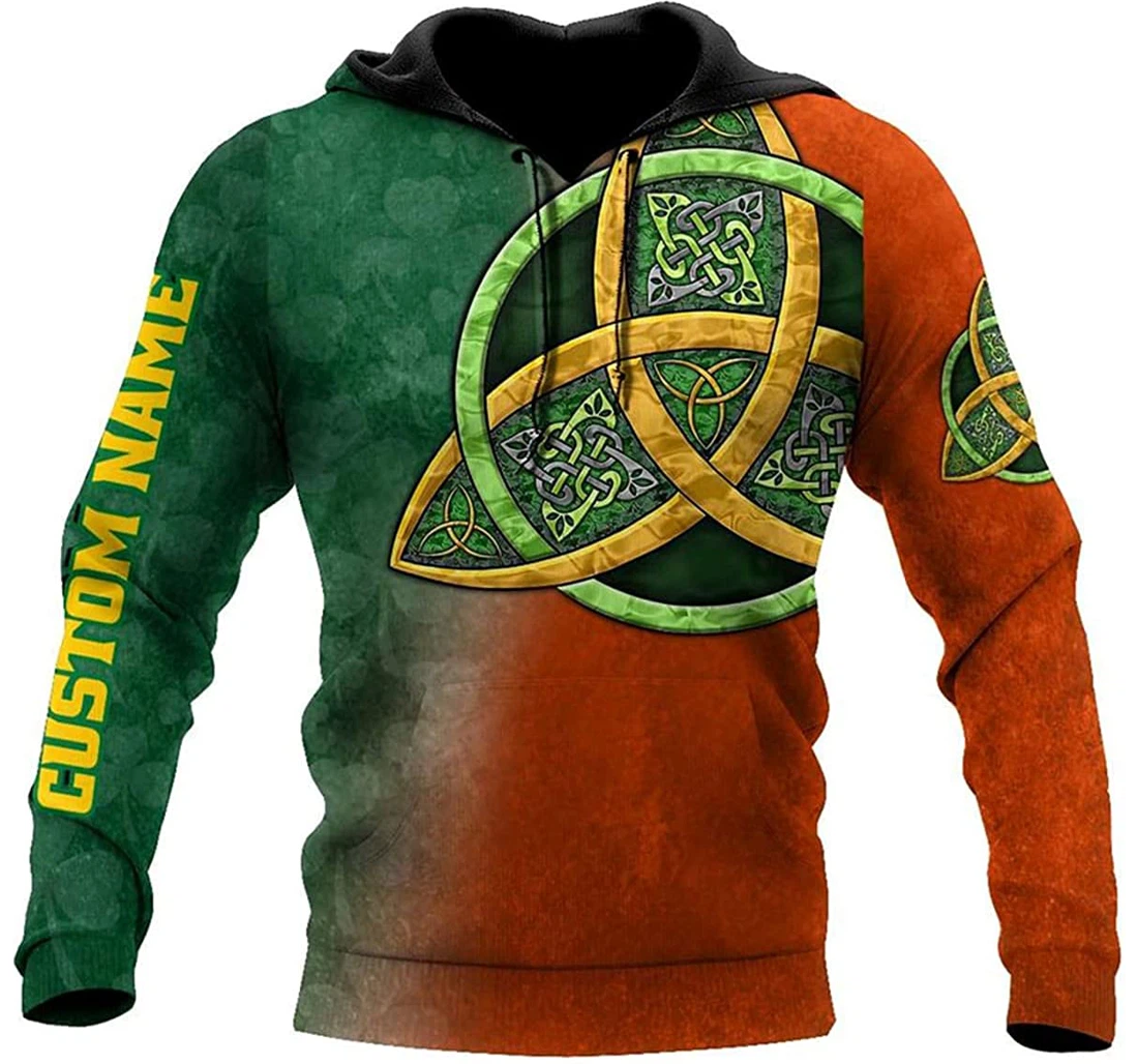 Personalized Name Ireland Trinity Circle Orange & Green - 3D Printed Pullover Hoodie