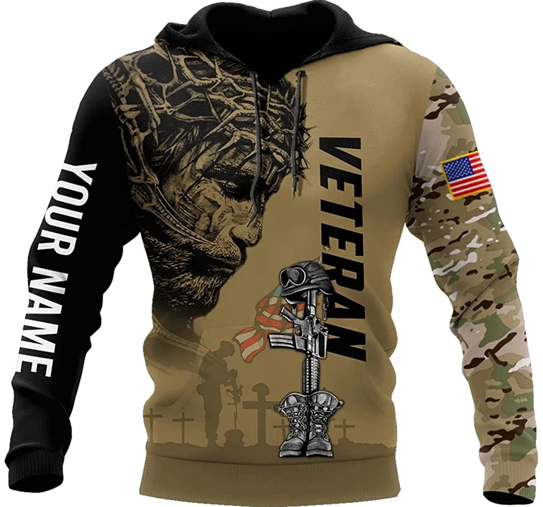 Personalized Name Jesus Veteran Boots Army - 3D Printed Pullover Hoodie