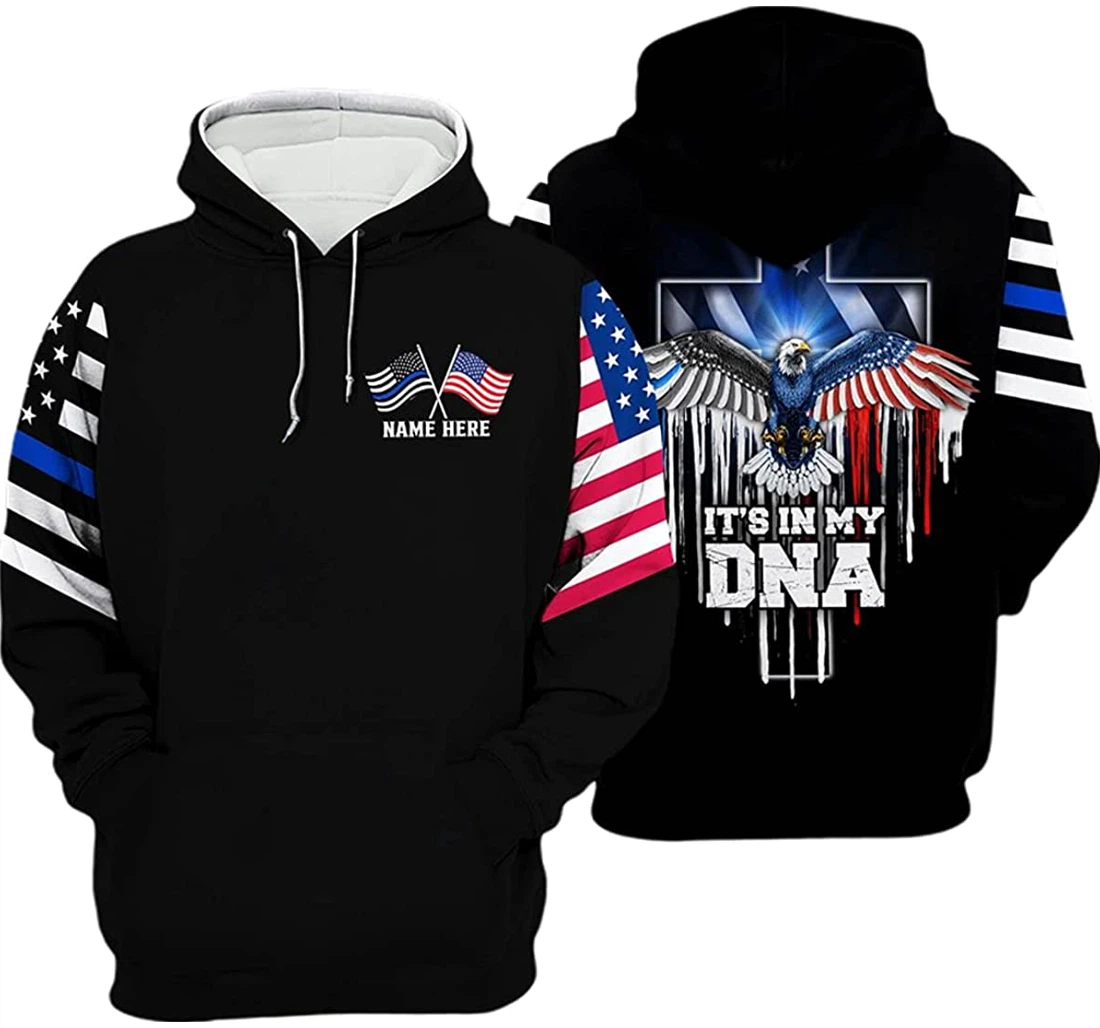 Personalized Name Us Police Eagle Blue It's In My Dna - 3D Printed Pullover Hoodie