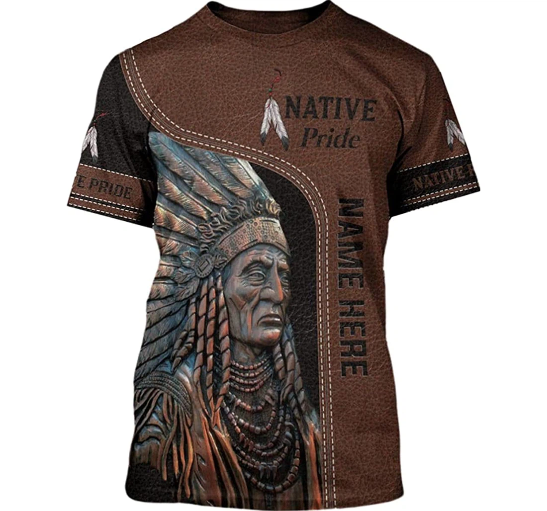 Personalized Name Native American Chief Brown Leather - 3D Printed Pullover Hoodie