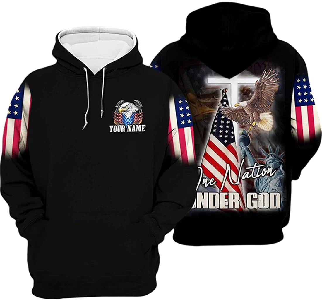 Personalized Name Us Jesus Eagle One Nation Under God - 3D Printed Pullover Hoodie