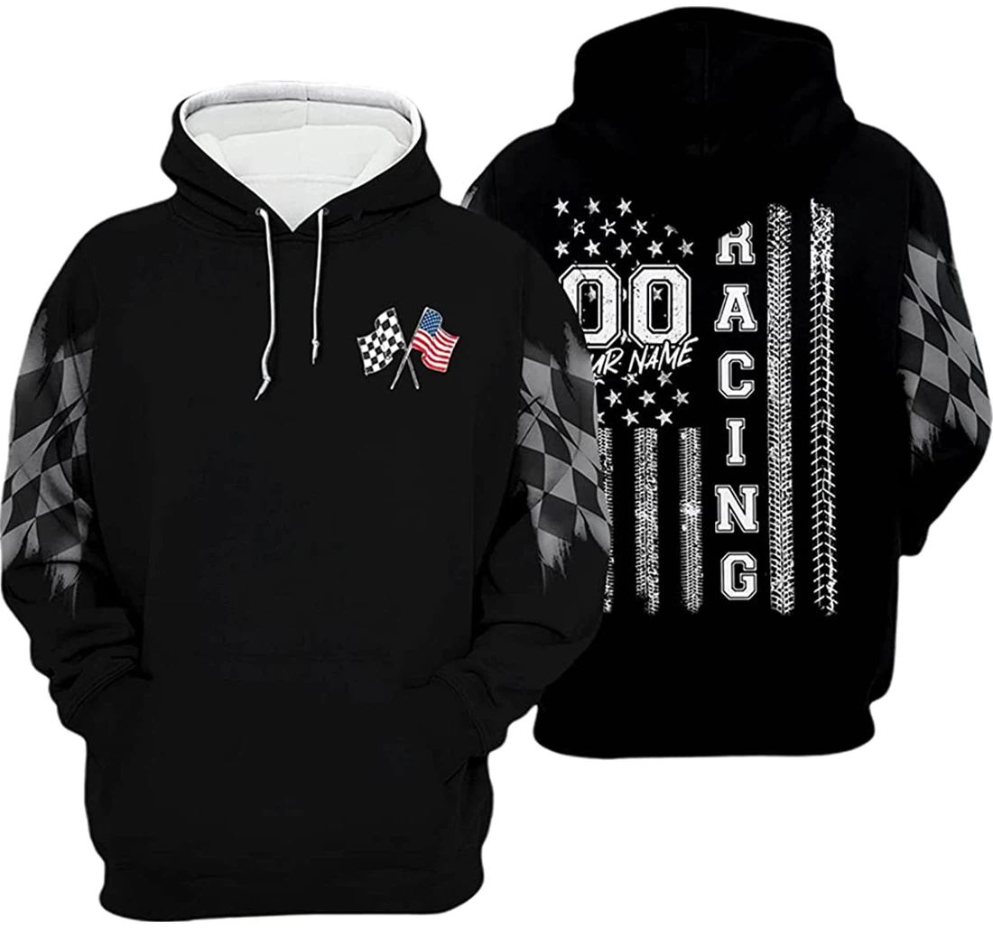 Personalized Name Us Dirty Racing Flag - 3D Printed Pullover Hoodie