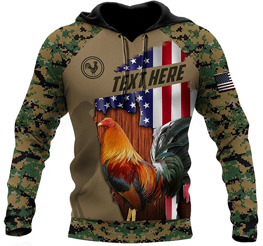 Personalized Name Rooster Us Flag Camo Chicken Art - 3D Printed Pullover Hoodie