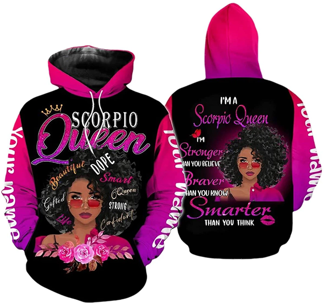 Personalized Name Scorpio Queen I'm Stronger - 3D Printed Pullover Hoodie