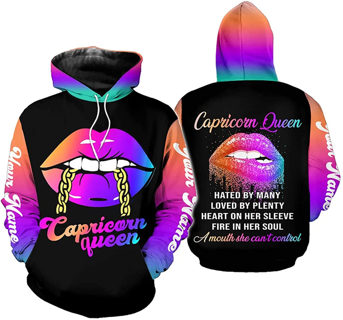 Personalized Name Capricorn Queen Hated By Many A Mouth She Can't - 3D Printed Pullover Hoodie