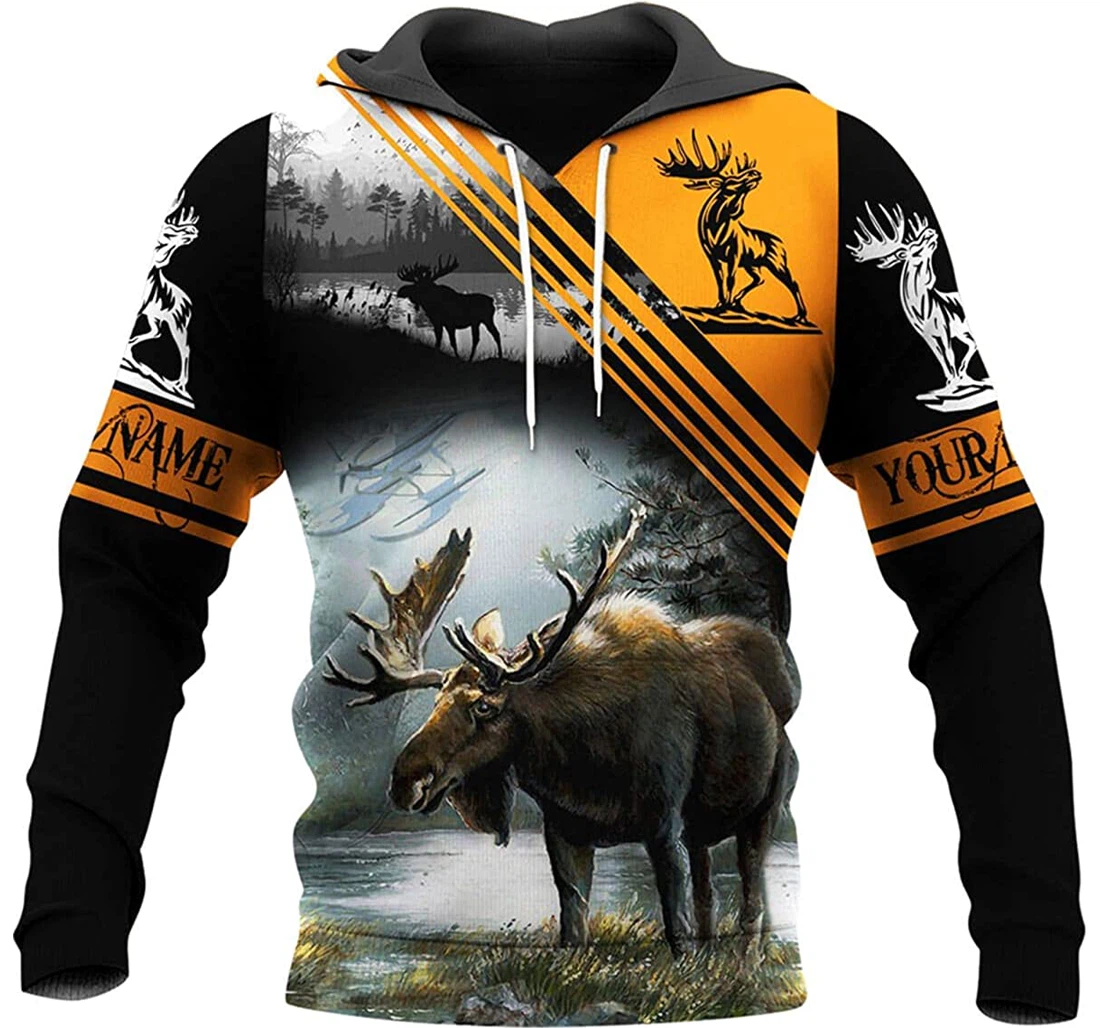 Personalized Name Moose Hunting Orange And Background 2 - 3D Printed Pullover Hoodie