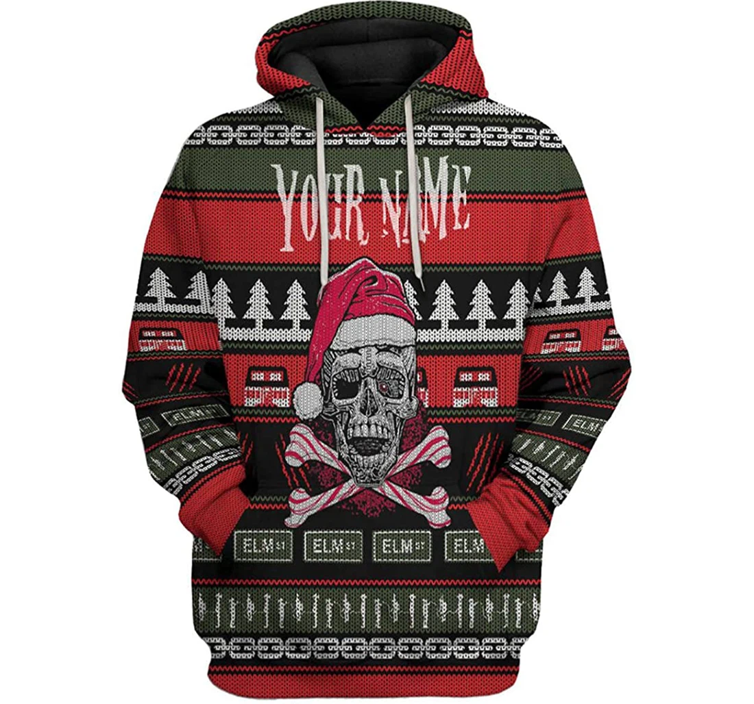 Personalized Name Red Skull Ugly Christmas - 3D Printed Pullover Hoodie