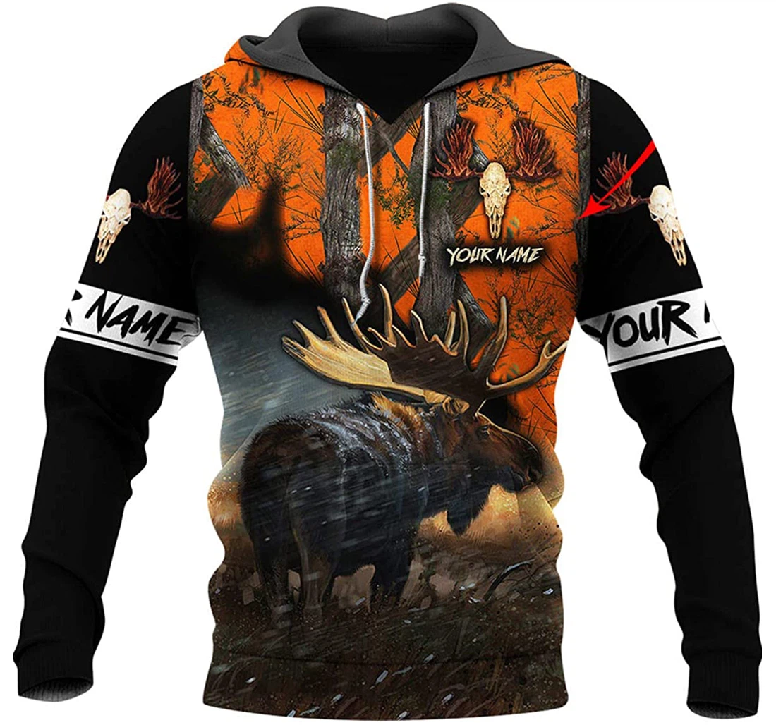 Personalized Name Moose Hunting Winter Art - 3D Printed Pullover Hoodie