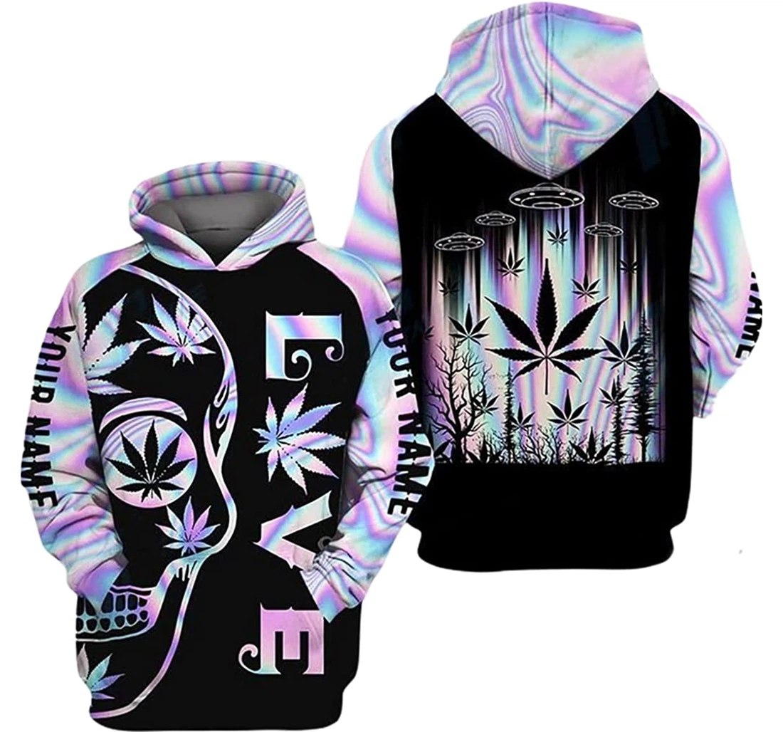 Personalized Name Hologram Alien Ufo Weed Love - 3D Printed Pullover Hoodie