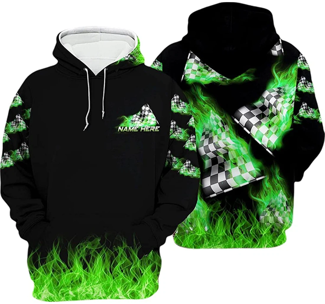 Personalized Name Green Fire Racing - 3D Printed Pullover Hoodie