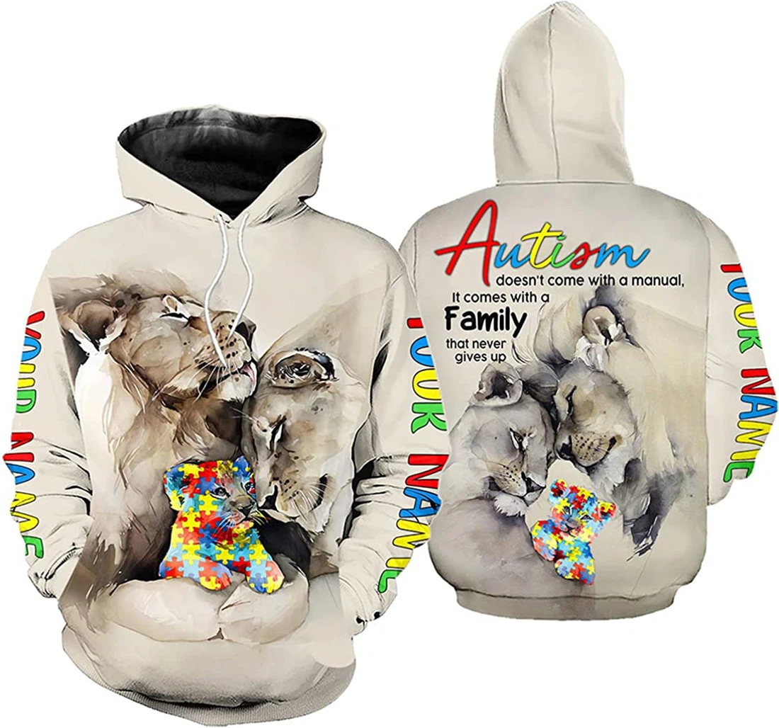 Personalized Name Autism Lion Doesn't Come With A Manual - 3D Printed Pullover Hoodie