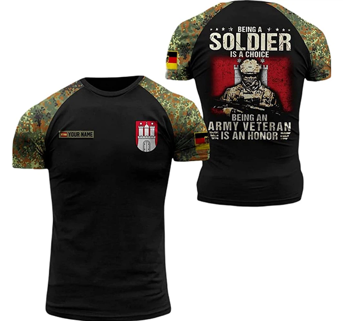 Personalized Name Being A Soldier Is A Choice Camo German - 3D Printed T-shirt