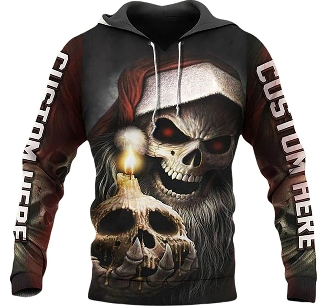 Personalized Name Xmas Skull Face - 3D Printed Pullover Hoodie