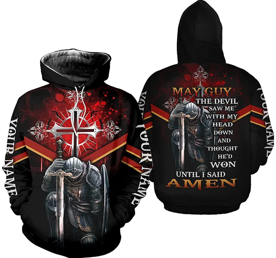 Personalized Name May Warrior The Devil Saw Me With My Head Down - 3D Printed Pullover Hoodie