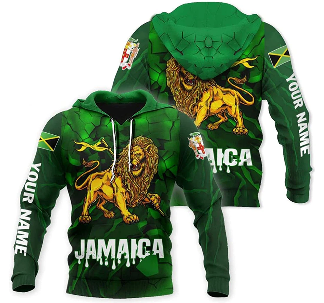 Personalized Name Green & Yellow Jamaica Lion - 3D Printed Pullover Hoodie