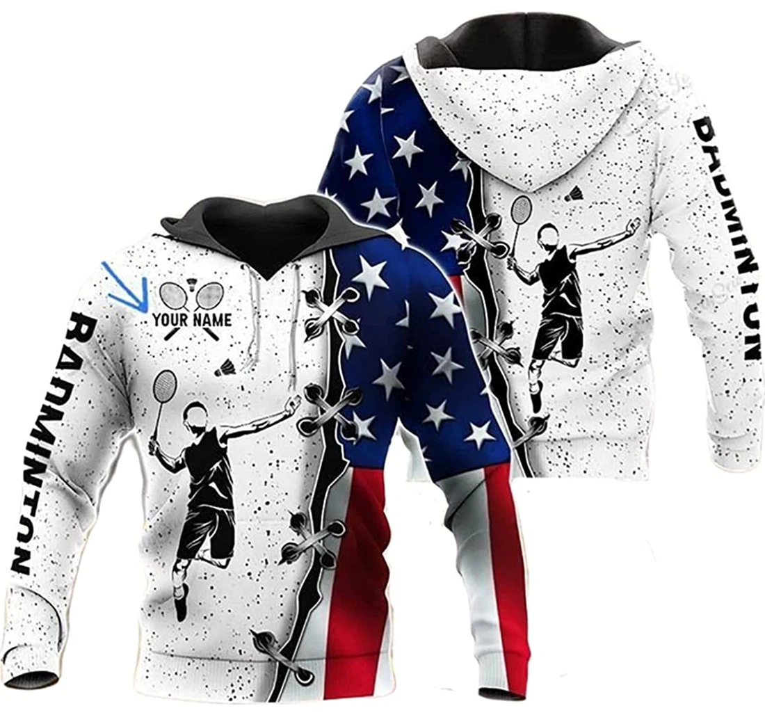 Personalized Name Badminton Your Name Usa Flag Half Background - 3D Printed Pullover Hoodie