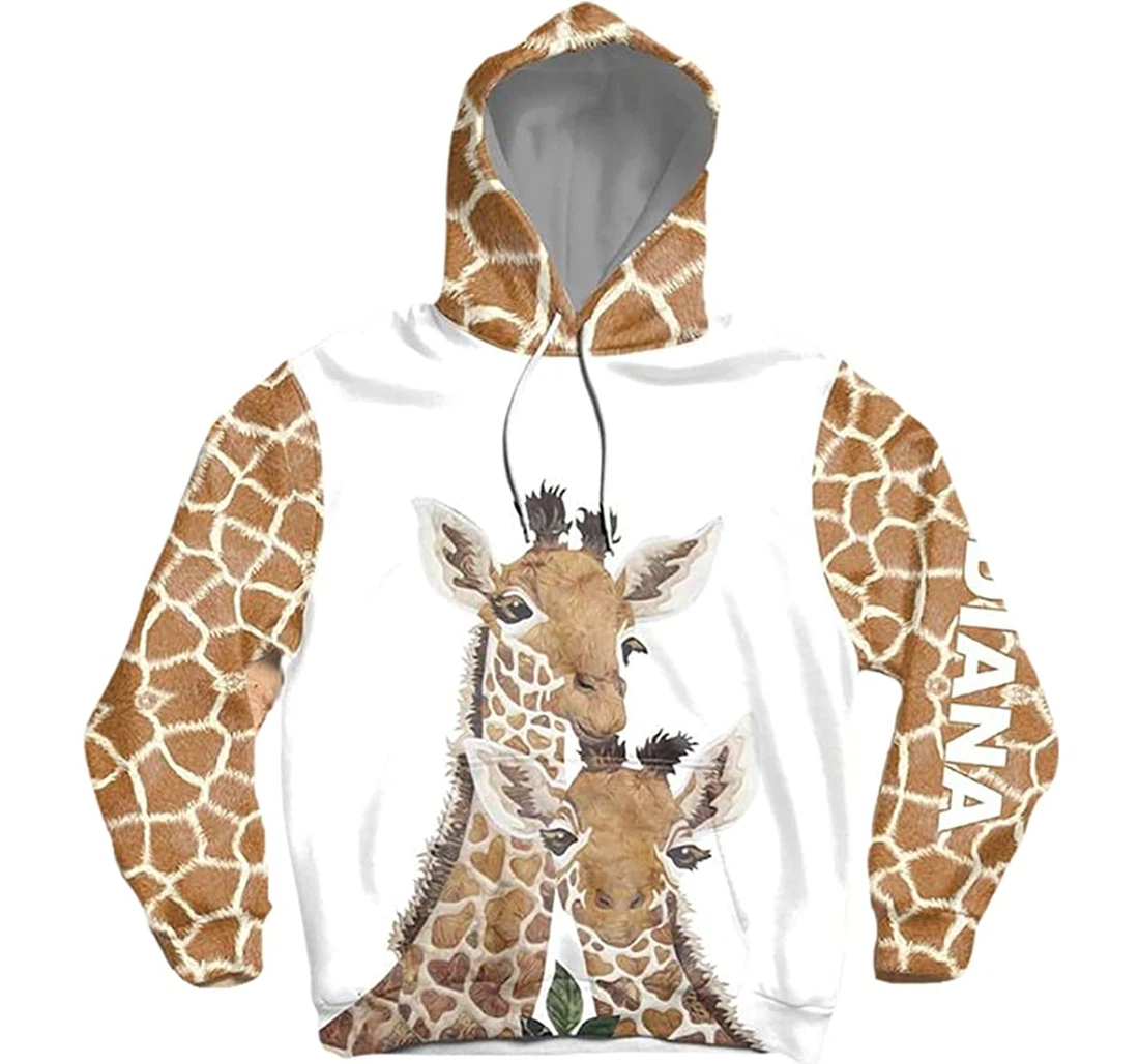 Personalized Name Giraffe Family Beautuful - 3D Printed Pullover Hoodie
