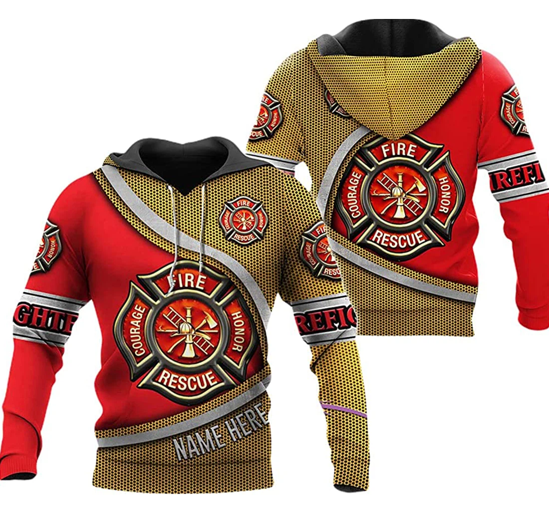 Personalized Name Firefighter Logo Red And Yellow Background - 3D Printed Pullover Hoodie