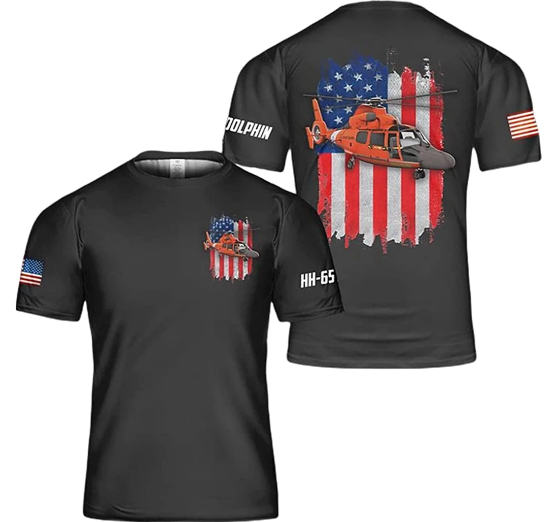 Personalized Name Coast Guard Eurocopter Dolphin Helicopter Us Flag - 3D Printed T-shirt