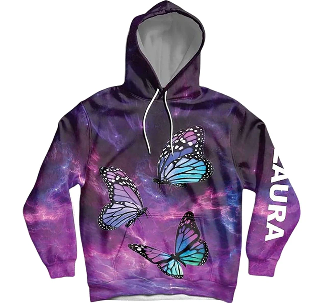 Personalized Name Butterfly Purple Galaxy - 3D Printed Pullover Hoodie