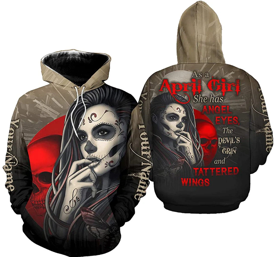 Personalized Name April Girl The Devil Girl And Tattered Wings - 3D Printed Pullover Hoodie