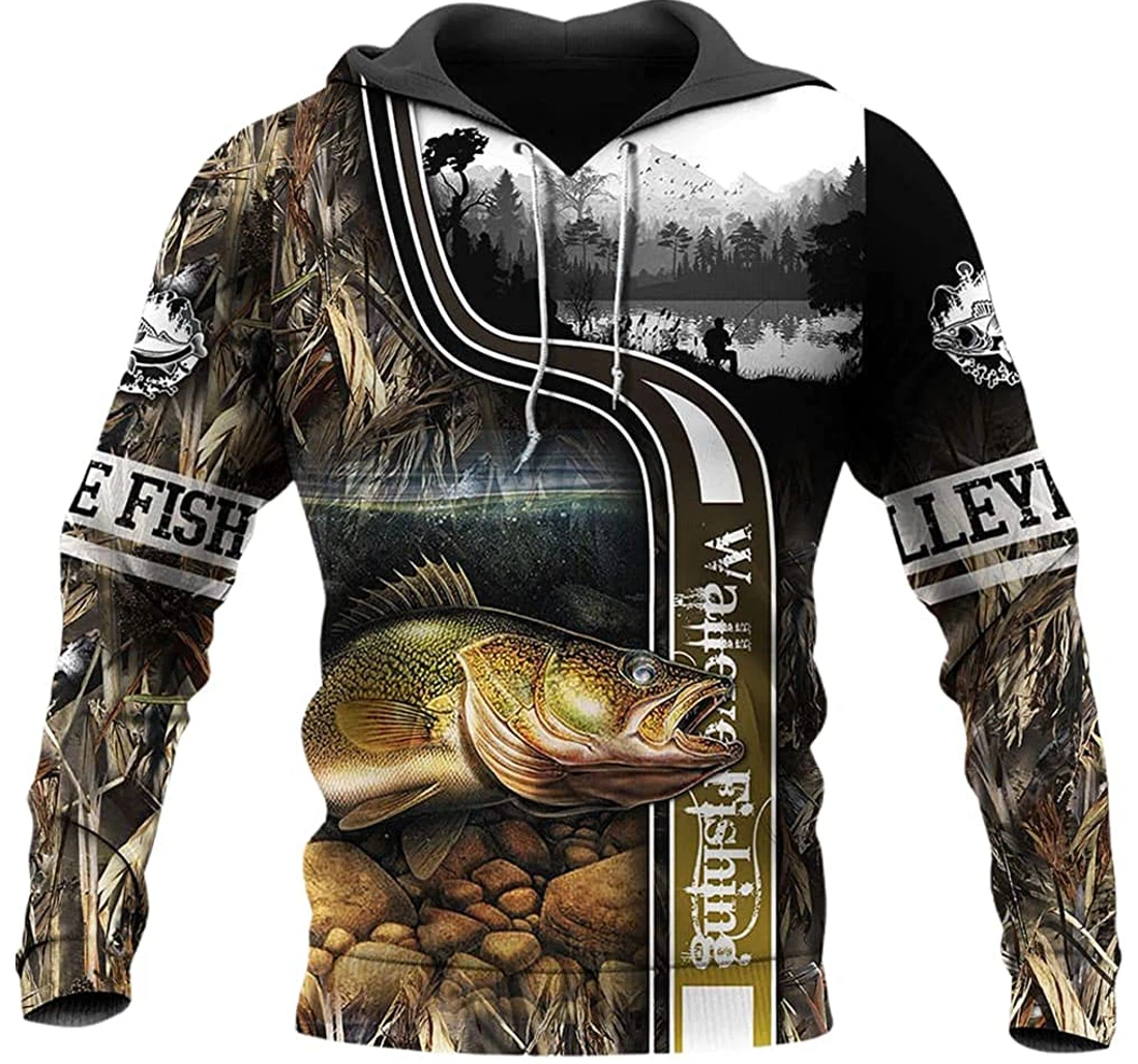 Walleye Fishing Camo Forest - 3D Printed Pullover Hoodie