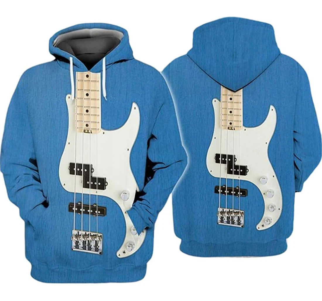 Guitar Bass Blue And White - 3D Printed Pullover Hoodie