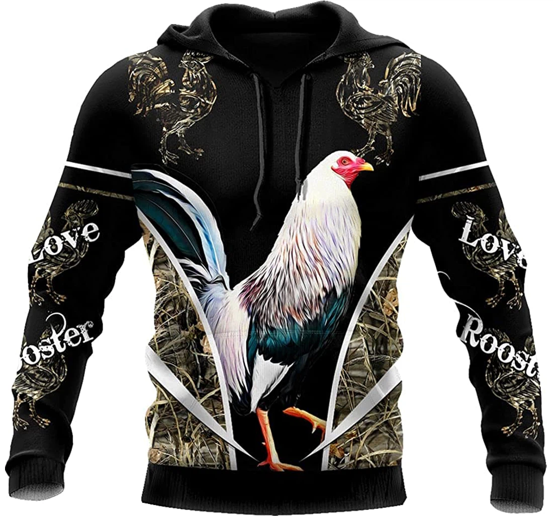 Rooster Chicken White Skin Background - 3D Printed Pullover Hoodie