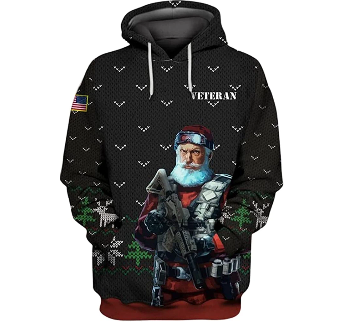 U.s Veteran - Koolest Santa Christmas Style Us Flag - 3D Printed Pullover Hoodie