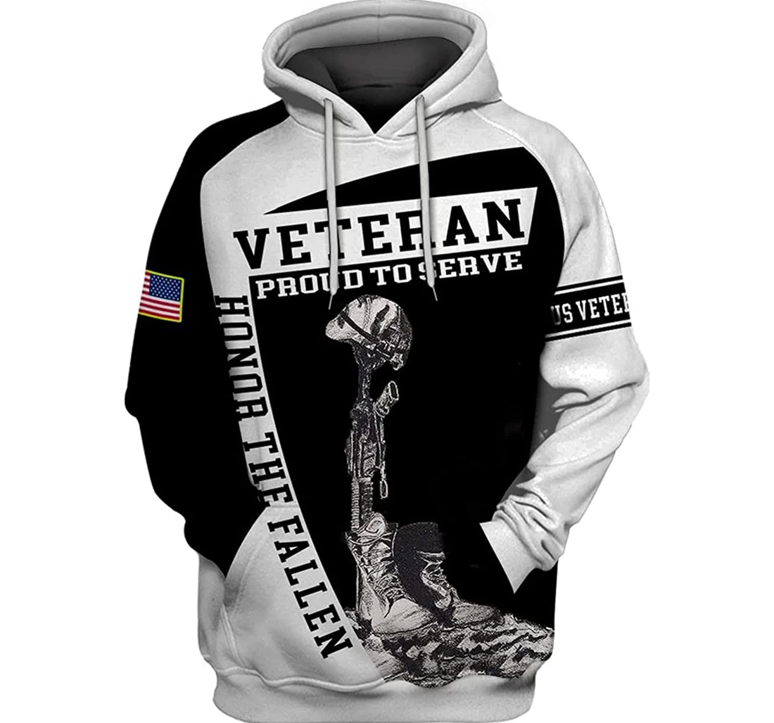 Us Veteran Proud To Serve And White - 3D Printed Pullover Hoodie