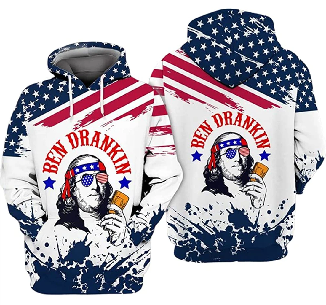 Ben Drankin And Wine Independence Day - 3D Printed Pullover Hoodie