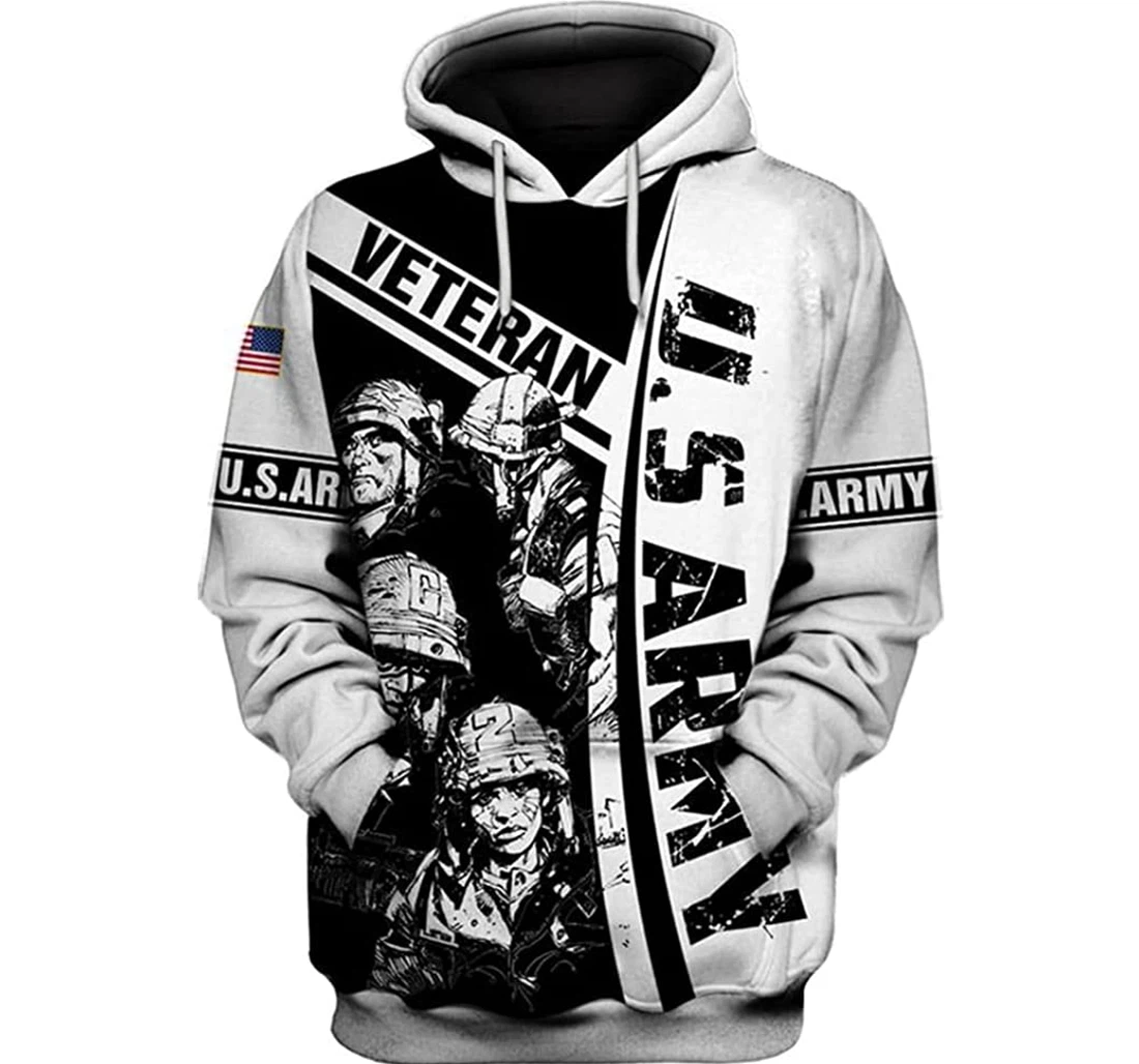 Us Army Veteran America Flag And White Art - 3D Printed Pullover Hoodie