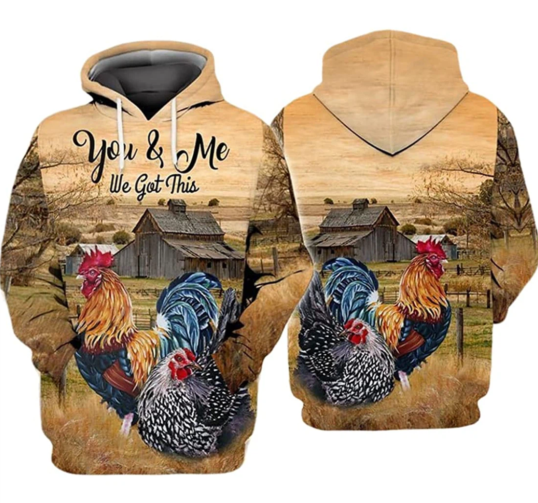 Rooster You And Me We Got This Famer - 3D Printed Pullover Hoodie