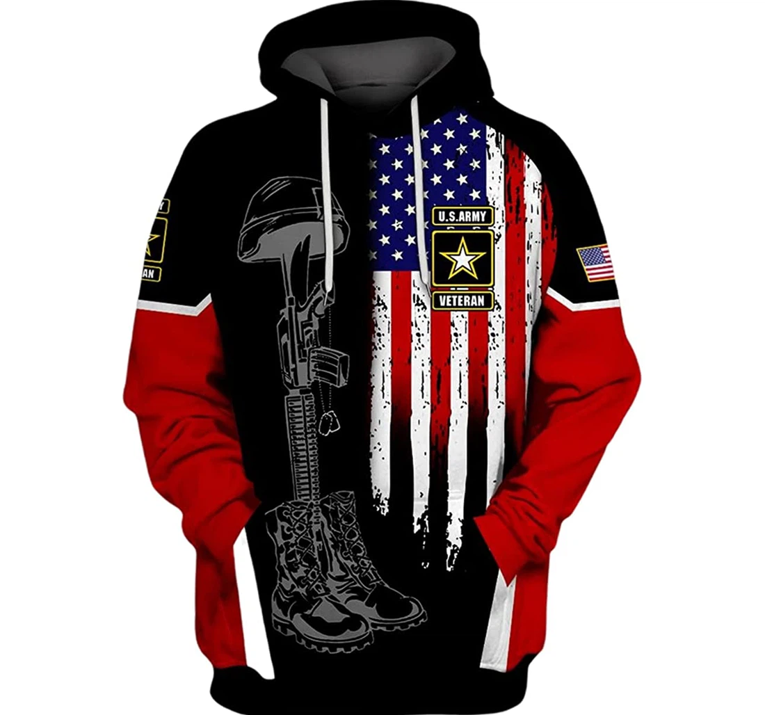 Us Army Veteran Soldiers Boots Stand The Flag - 3D Printed Pullover Hoodie